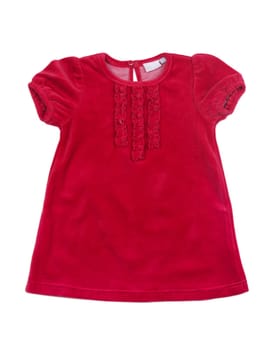 Elegant red velvet baby dress isolated on white background