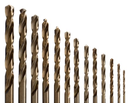 set of drill bits for metal. Isolate on white.