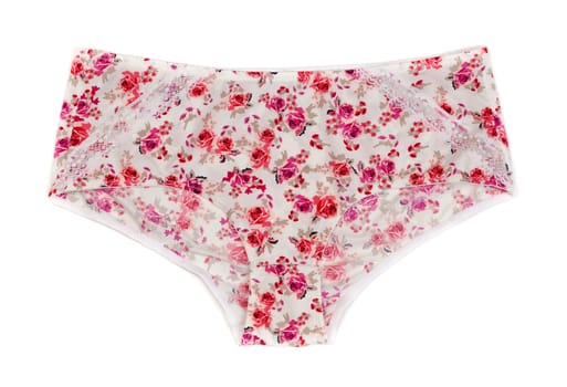 Cotton panties with floral pattern. Isolate on white background.