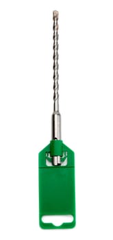 New drill on concrete SDS in a green bag. Isolate on white.
