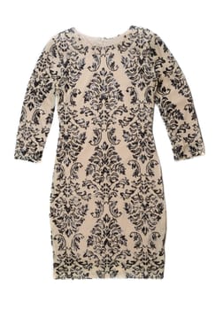 Beige female dress with a pattern. Isolate on white background.