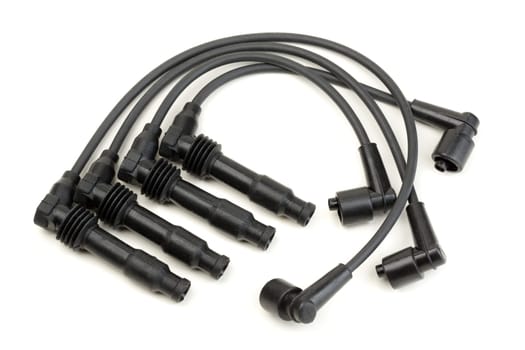Set of automotive high-voltage wires. Isolate on white.