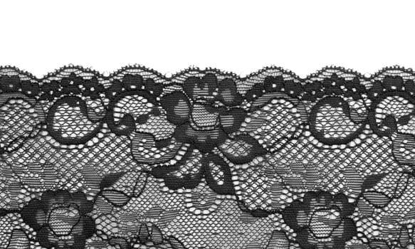 Black openwork lace isolated on white background.