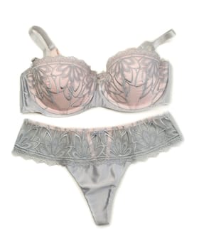 Gray with pink lingerie set. Isolate on white.