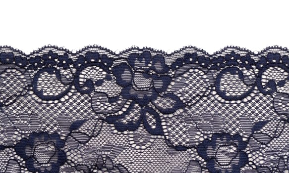 Blue satin lace isolated on white background.