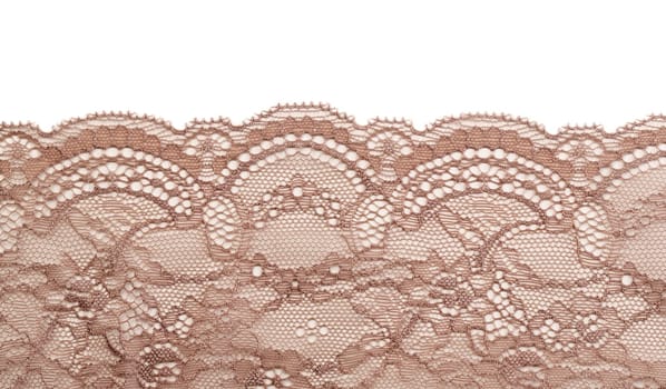 Beige satin lace isolated on white background.