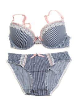 Striped set of lingerie, 80B. Isolate on white.