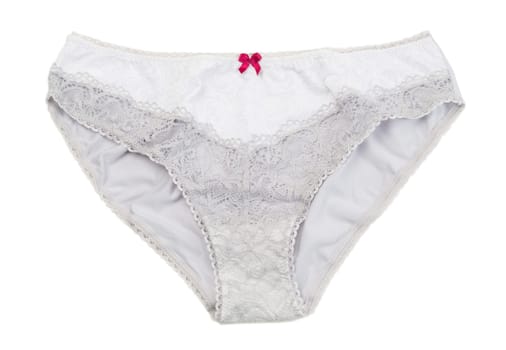 Light feminine panties with lace on white background