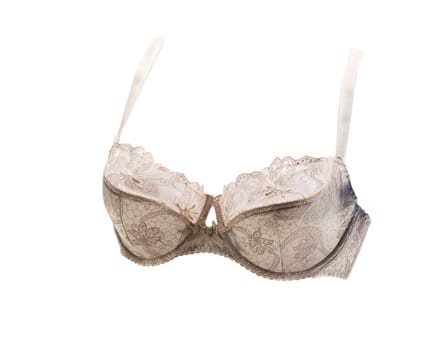 Beige bra in volume. Isolate on white.