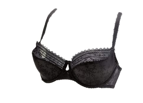 Black lace bra in volume. Isolate on white.