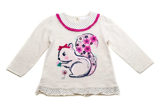 Children's fancy dress with sequins pattern Squirrel. Isolate on white.