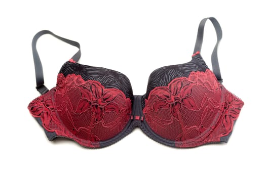 Crimson push-up bra. Isolate on white.