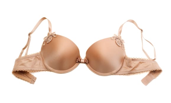 sexy beige pushup bra isolated on white background