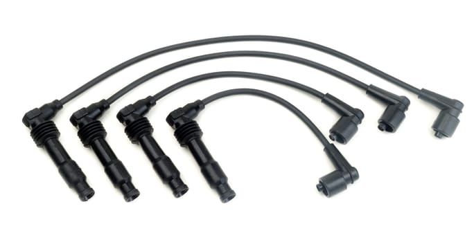 High-voltage wires for the car. Isolate on white.