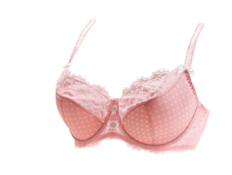 Pink and polka dot lace bra in volume. Isolate on white.