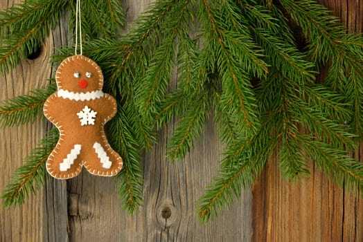 Christmas wooden background with tree and boots banner