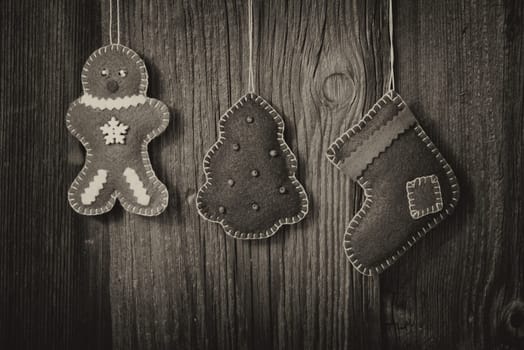 Christmas wooden background with tree and boots banner