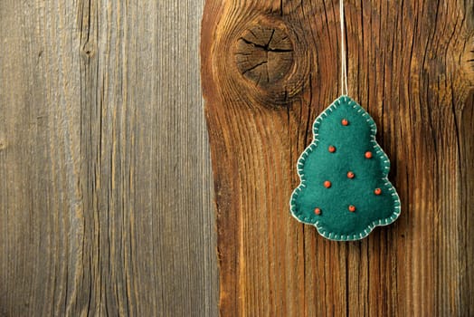 Christmas wooden background with tree and boots banner