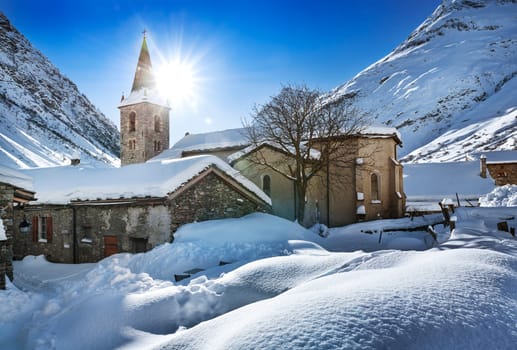 Old village Bonneval-sur-Arc in winter, Savoie, Vanoise, France