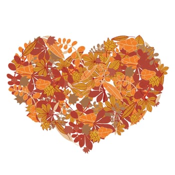 Heart shape made out of colourful autumn leaves