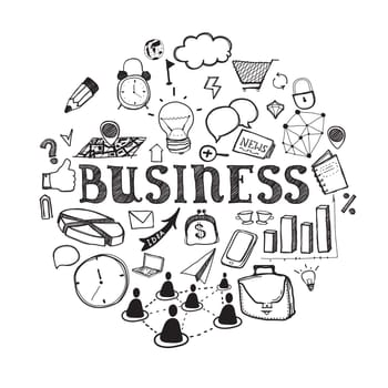 business icons in sketch style on white background