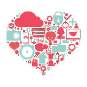 Collection of colored icons in the form of a heart symbol