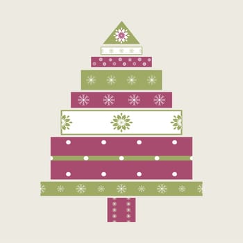 Christmas tree gifts card background. New year vector illustration.