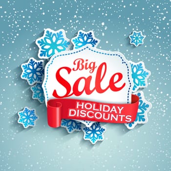 Concept of holiday discount. Big Sale design on a winter background.