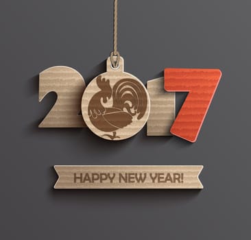 Happy New Year 2017. Year of roster 2017 with ribbon and text happy new year.