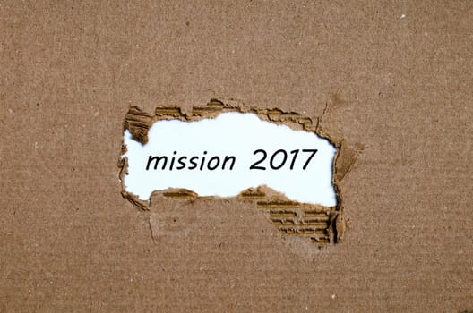 The word mission 2017 appearing behind torn paper