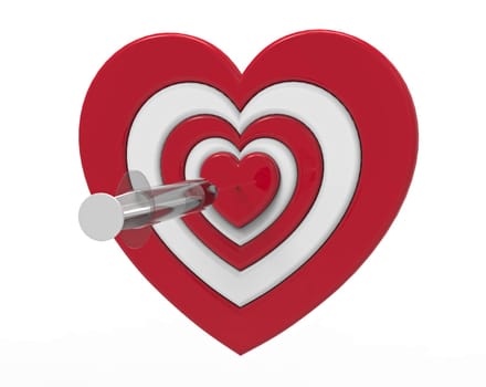 Heart shaped target and syringe, 3D rendering, on the white background