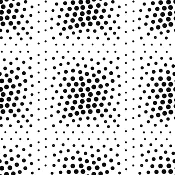 Vector geometric seamless pattern. Repeating abstract chaotic dotted gradation in black and white. Modern halftone design, pointillism, illusion
