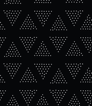 Vector geometric seamless pattern. Repeating abstract triangle gradation in black and white dots. Modern pointillism design