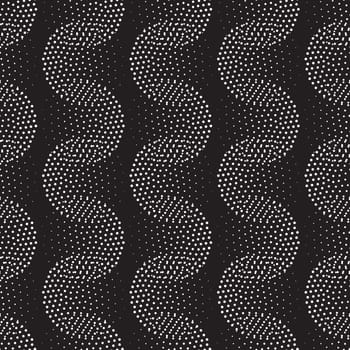 Vector geometric seamless pattern. Repeating abstract circles gradation in black and white. Modern halftone circle design, pointillism