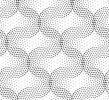Vector geometric seamless pattern. Repeating abstract circles gradation in black and white. Modern halftone circle design, pointillism