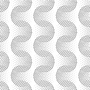 Vector geometric seamless pattern. Repeating abstract circles gradation in black and white. Modern halftone circle design, pointillism