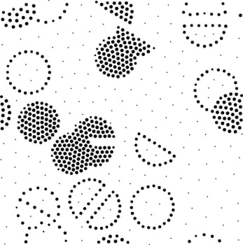 Vector geometric seamless pattern. Repeating abstract circles gradation in black and white. Modern halftone circle design, pointillism