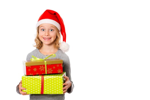 nice girl with Santa- cap and present