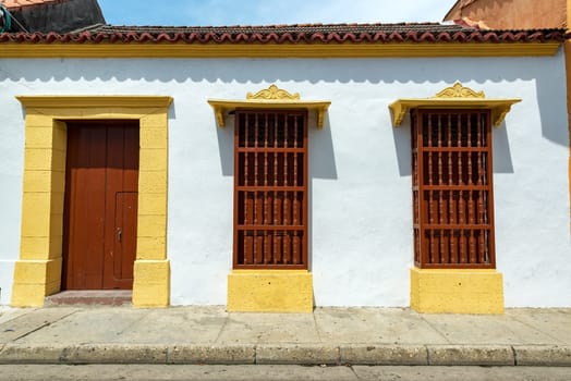 White colonial architecture in the historic colonial center of Cartagena, Colombia
