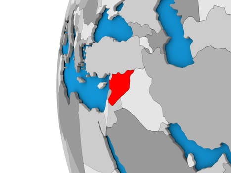 3D map of Syria focused in red on simple globe. 3D illustration