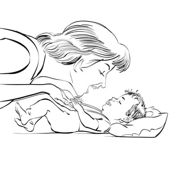 mother and newborn baby love. Black and white sketch vector illustration. childhood and motherhood. Mothers day and international womens day
