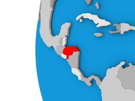 3D map of Honduras focused in red on simple globe. 3D illustration