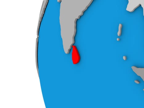 3D map of Sri Lanka focused in red on simple globe. 3D illustration