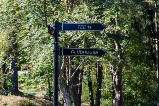 two information plate on the golf course on Hills golf club in sweden