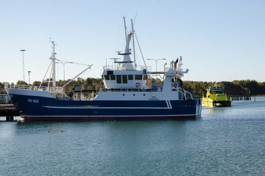 one big fishing boat in Gothenburg harbour ready to go out and fish