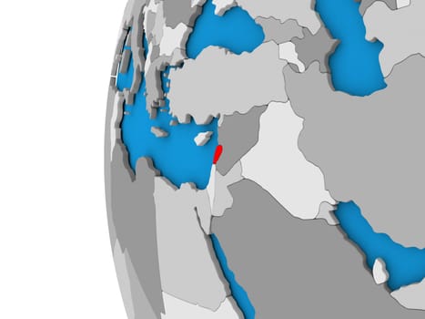 3D map of Lebanon focused in red on simple globe. 3D illustration