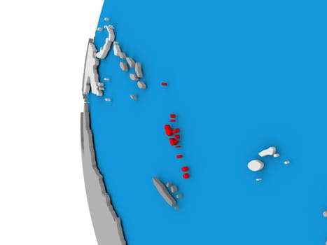 3D map of Vanuatu focused in red on simple globe. 3D illustration