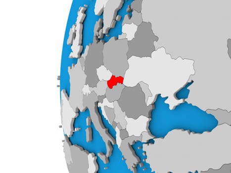 3D map of Slovakia focused in red on simple globe. 3D illustration
