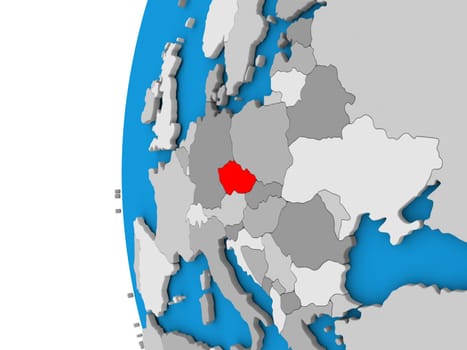 3D map of Czech republic focused in red on simple globe. 3D illustration