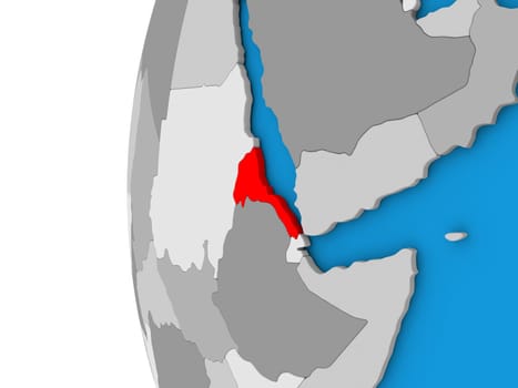 3D map of Eritrea focused in red on simple globe. 3D illustration